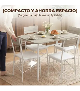 Juego de Mesa y Sillas de Comedor 5 Piezas Mesa de Cocina Rectangular con 4 Sillas Acolchadas 106x66x75 cm Roble