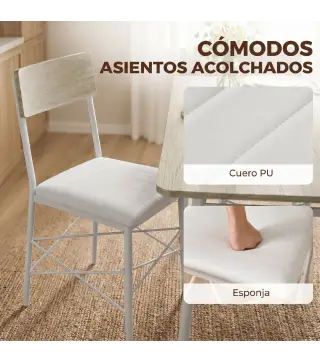 Juego de Mesa y Sillas de Comedor 5 Piezas Mesa de Cocina Rectangular con 4 Sillas Acolchadas 106x66x75 cm Roble