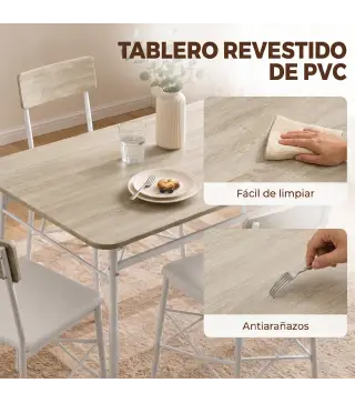 Juego de Mesa y Sillas de Comedor 5 Piezas Mesa de Cocina Rectangular con 4 Sillas Acolchadas 106x66x75 cm Roble