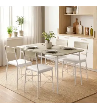 Juego de Mesa y Sillas de Comedor 5 Piezas Mesa de Cocina Rectangular con 4 Sillas Acolchadas 106x66x75 cm Roble