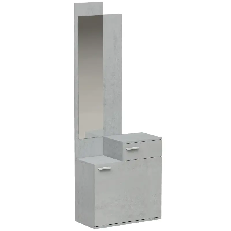 Recibidor de Entrada con Espejo Zapatero Abatible Asiento Cajón Mesa Pequeña 61x30x170 cm Gris Recibidor de Entrada con Espejo Zapatero Abatible Asiento Cajón Mesa Pequeña 61x30x170 cm Gris
