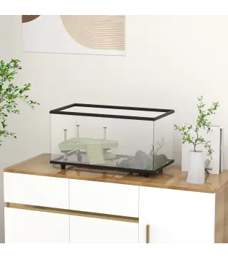 Acuario para Tortugas 50L Terrario de Tortugas Pequeñas con Plataforma Rampa y Termómetro 60x30x32 cm Transparente