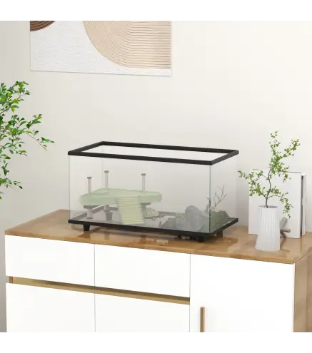 Acuario para Tortugas 50L Terrario de Tortugas Pequeñas con Plataforma Rampa y Termómetro 60x30x32 cm Transparente