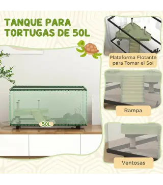 Acuario para Tortugas 50L Terrario de Tortugas Pequeñas con Plataforma Rampa y Termómetro 60x30x32 cm Transparente