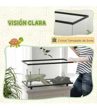 Acuario para Tortugas 50L Terrario de Tortugas Pequeñas con Plataforma Rampa y Termómetro 60x30x32 cm Transparente