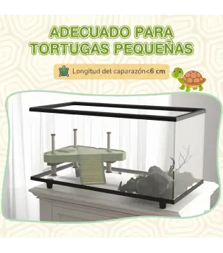Acuario para Tortugas 50L Terrario de Tortugas Pequeñas con Plataforma Rampa y Termómetro 60x30x32 cm Transparente