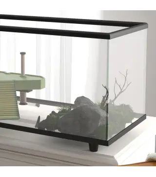 Acuario para Tortugas 50L Terrario de Tortugas Pequeñas con Plataforma Rampa y Termómetro 60x30x32 cm Transparente
