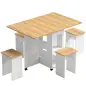 Conjunto Mesa de Comedor Plegable y 4 Taburetes Ocultos 2 Alas Abatibles Ruedas Estantes Roble