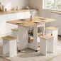 Conjunto Mesa de Comedor Plegable y 4 Taburetes Ocultos 2 Alas Abatibles Ruedas Estantes Roble