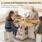Conjunto Mesa de Comedor Plegable y 4 Taburetes Ocultos 2 Alas Abatibles Ruedas Estantes Roble