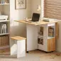 Conjunto Mesa de Comedor Plegable y 4 Taburetes Ocultos 2 Alas Abatibles Ruedas Estantes Roble