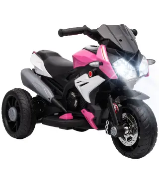 Moto Eléctrica para Niños con 3 Ruedas Pedal Faro LED Música y Bocina para Niños de 3 a 5 Años Rosa