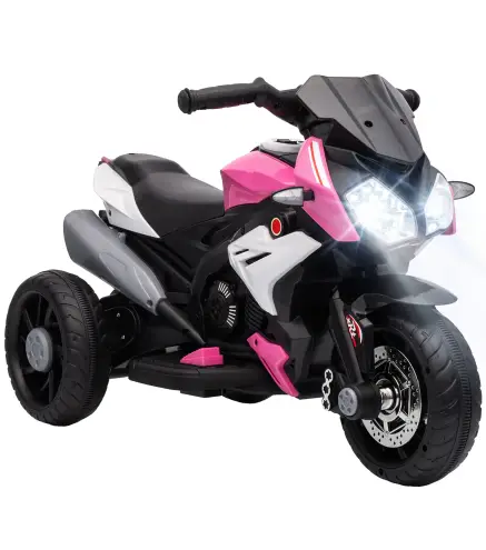 Moto Eléctrica para Niños con 3 Ruedas Pedal Faro LED Música y Bocina para Niños de 3 a 5 Años Rosa