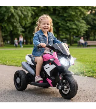 Moto Eléctrica para Niños con 3 Ruedas Pedal Faro LED Música y Bocina para Niños de 3 a 5 Años Rosa
