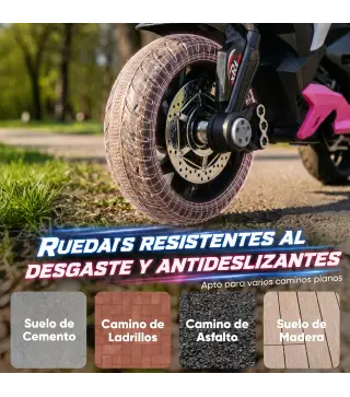 Moto Eléctrica para Niños con 3 Ruedas Pedal Faro LED Música y Bocina para Niños de 3 a 5 Años Rosa