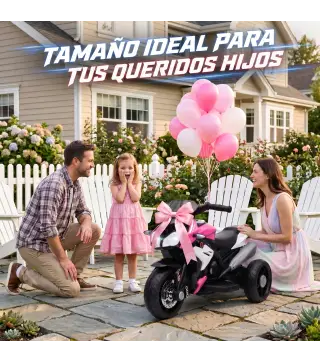 Moto Eléctrica para Niños con 3 Ruedas Pedal Faro LED Música y Bocina para Niños de 3 a 5 Años Rosa