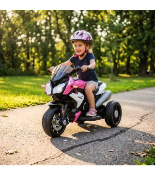 Moto Eléctrica para Niños con 3 Ruedas Pedal Faro LED Música y Bocina para Niños de 3 a 5 Años Rosa