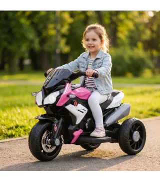 Moto Eléctrica para Niños con 3 Ruedas Pedal Faro LED Música y Bocina para Niños de 3 a 5 Años Rosa