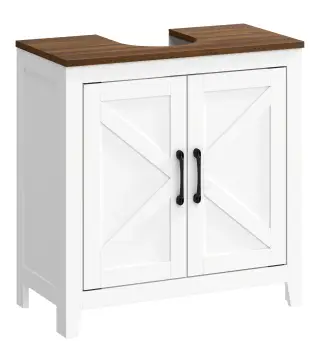 Mueble de Baño Bajo Lavabo Estilo Rústico con Estante Ajustable y 2 Puertas Tipo Granero Blanco