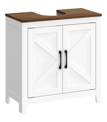 Mueble de Baño Bajo Lavabo Estilo Rústico con Estante Ajustable y 2 Puertas Tipo Granero Blanco