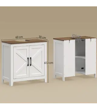 Mueble de Baño Bajo Lavabo Estilo Rústico con Estante Ajustable y 2 Puertas Tipo Granero Blanco
