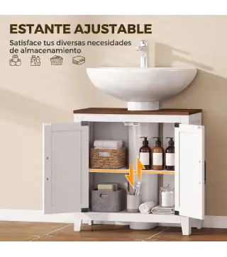 Mueble de Baño Bajo Lavabo Estilo Rústico con Estante Ajustable y 2 Puertas Tipo Granero Blanco