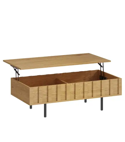 Mesa de Centro Elevable Mesa de Café para Salón con 2 Compartimentos Ocultos Patas de Metal 110x55x36,5 cm Roble