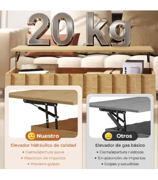 Mesa de Centro Elevable Mesa de Café para Salón con 2 Compartimentos Ocultos Patas de Metal 110x55x36,5 cm Roble
