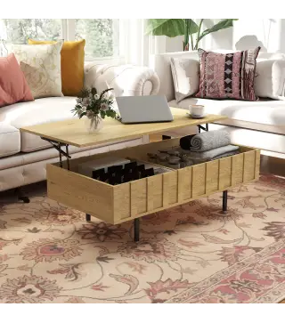 Mesa de Centro Elevable Mesa de Café para Salón con 2 Compartimentos Ocultos Patas de Metal 110x55x36,5 cm Roble