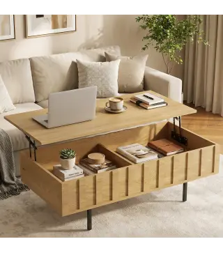 Mesa de Centro Elevable Mesa de Café para Salón con 2 Compartimentos Ocultos Patas de Metal 110x55x36,5 cm Roble