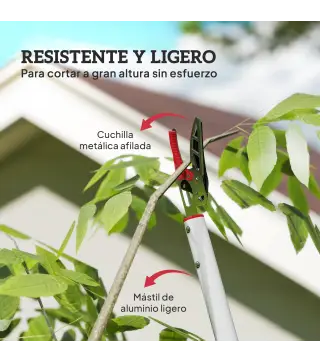 Tijeras de Podar de Jardín 180 cm con Mango de Aluminio Ligero y Resistente Cuchilla Metálica para Poda de Ramas Altas
