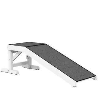 Rampa para Mascotas de Madera con Alfombra Antideslizante para Perros Pequeños o Mayores 125x40x35,5 cm Blanco y Gris