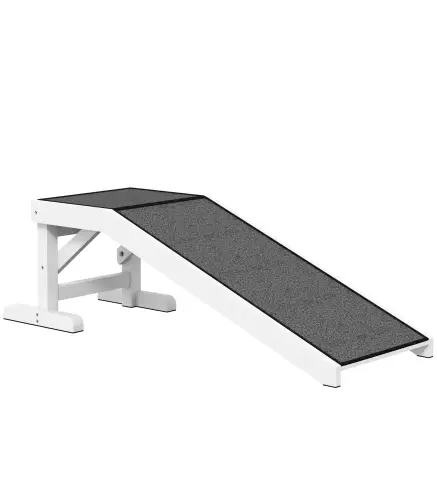 Rampa para Mascotas de Madera con Alfombra Antideslizante para Perros Pequeños o Mayores 125x40x35,5 cm Blanco y Gris