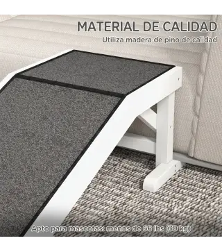 Rampa para Mascotas de Madera con Alfombra Antideslizante para Perros Pequeños o Mayores 125x40x35,5 cm Blanco y Gris