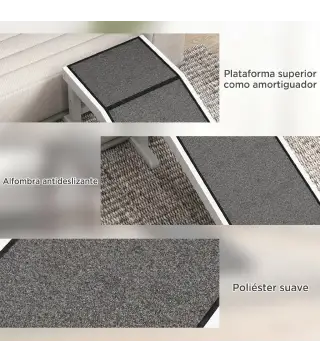 Rampa para Mascotas de Madera con Alfombra Antideslizante para Perros Pequeños o Mayores 125x40x35,5 cm Blanco y Gris