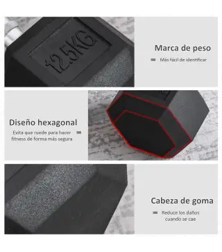 Mancuerna Hexagonal 12,5 kg de Hierro Fundido Pesas de Acero Recubiertas de Goma para Entrenamiento en Casa Gimnasio