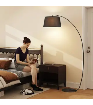 Lámpara de Pie Arco con Pantalla de Tela para Salón con Casquillo E27 (Bombilla no Incluida) Interruptor de Pedal Negro