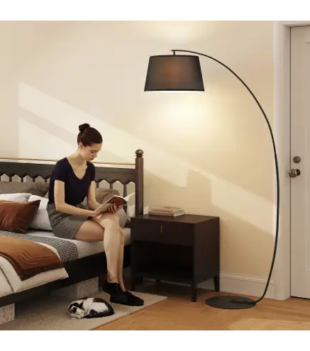 Lámpara de Pie Arco con Pantalla de Tela para Salón con Casquillo E27 (Bombilla no Incluida) Interruptor de Pedal Negro