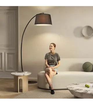 Lámpara de Pie Arco con Pantalla de Tela para Salón con Casquillo E27 (Bombilla no Incluida) Interruptor de Pedal Negro