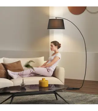 Lámpara de Pie Arco con Pantalla de Tela para Salón con Casquillo E27 (Bombilla no Incluida) Interruptor de Pedal Negro
