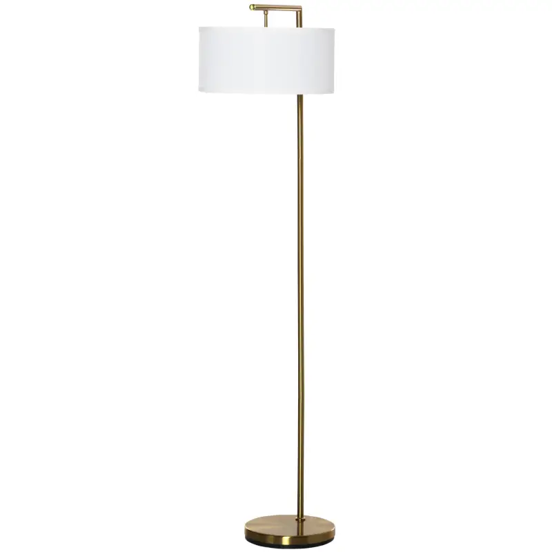 Lámpara de Pie con Pantalla de Tela Lámpara de Pie para Salón con Casquillo E27 (Bombilla no Incluida) Dorado y Blanco