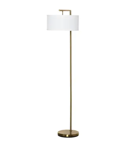 Lampara de Pie con Pantalla de Tela de Lino Base Redonda Estable para Sala Oficina Dormitorio 47x37x153 cm Oro y Blanco