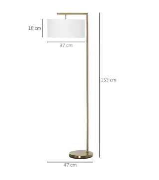 Lampara de Pie con Pantalla de Tela de Lino Base Redonda Estable para Sala Oficina Dormitorio 47x37x153 cm Oro y Blanco