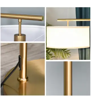 Lampara de Pie con Pantalla de Tela de Lino Base Redonda Estable para Sala Oficina Dormitorio 47x37x153 cm Oro y Blanco