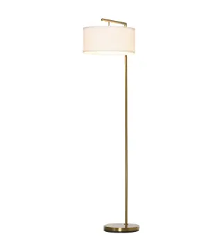 Lampara de Pie con Pantalla de Tela de Lino Base Redonda Estable para Sala Oficina Dormitorio 47x37x153 cm Oro y Blanco