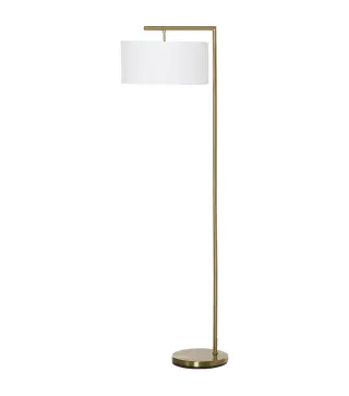 Lampara de Pie con Pantalla de Tela de Lino Base Redonda Estable para Sala Oficina Dormitorio 47x37x153 cm Oro y Blanco