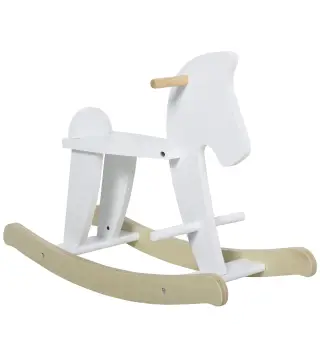 Caballito Balancín para Bebés Caballo Balancín con Base de Madera Diseño Clásico para Niños de 1-3 Años Blanco