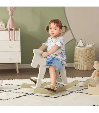 Caballito Balancín para Bebés Caballo Balancín con Base de Madera Diseño Clásico para Niños de 1-3 Años Blanco