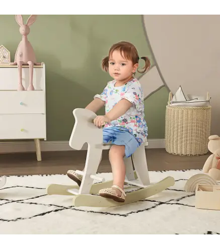 Caballito Balancín para Bebés Caballo Balancín con Base de Madera Diseño Clásico para Niños de 1-3 Años Blanco