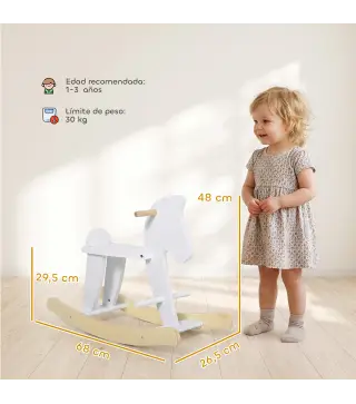Caballito Balancín para Bebés Caballo Balancín con Base de Madera Diseño Clásico para Niños de 1-3 Años Blanco